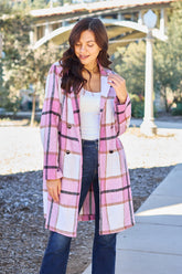 Stylish Plaid Button-Up Lapel Collar Coat with Pockets - Full Size