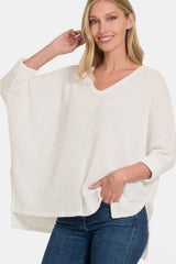 Zenana Women's Full Size Knit Top with Round Neck and High-Low Slit - Comfortable and Stylish