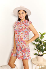 Elegant Floral Tie-Neck Cap Sleeve Dress - Playful Mini Style
