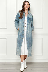 Veveret Full Size Pearl Embellished Distressed Denim Jacket with Raw Hem