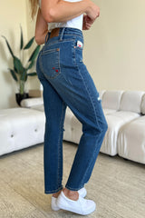 Judy Blue Full Size Queen Of Hearts Distressed Boyfriend Slim Jeans