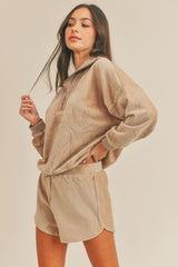 MABLE Corduroy Half Zip Top & Shorts Set - Stylish & Cozy Casual Wear