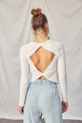 Idem Ditto Women's Twisted Backless Long Sleeve Knit Top - Stylish & Sexy