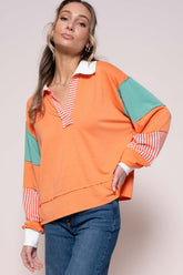 Hailey & Co Women's Color Block Top with Trendy Striped Panel - Stylish and Versatile