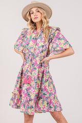SAGE + FIG Women's Floral Ruffle Short Sleeve Dress - Chic & Versatile