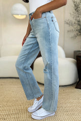 Judy Blue High Waist Distressed Straight Jeans - Full Size Denim with Stretch