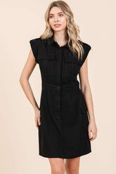Mittoshop Women's 100% Cotton Button-Down Cargo Pocket Mini Dress