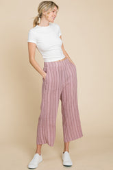 Stylish Comfort Cotton Bleu Striped Elastic Waist Wide Leg Pants - Perfect for Any Occasion
