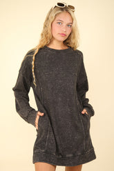 Cozy Mineral Washed Oversized Sweatshirt Dress with Pockets | VERY J
