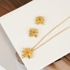 Elegant Starburst Gold-Plated Earrings & Necklace Set - Alloy, Zircon Jewelry