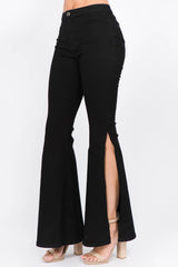 American Bazi Women's Side Slit Flare Jeans - Trendy and Versatile Denim