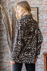 Heimish Full Size Leopard Print Johnny Collar Long Sleeve Top - Trendy & Versatile