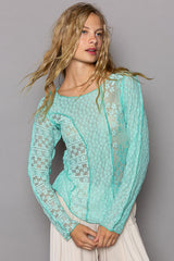 POL Exposed Seam Lace Knit Long Sleeve Top - Elegant & Versatile