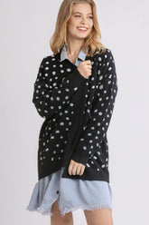 Umgee Women's Polka Dot Cardigan - Open Front, Drop Shoulder