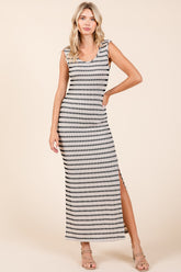 Mittoshop Striped Scoop Neck Sleeveless Maxi Dress with Side Slit