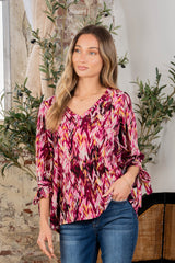 Elegant Full Size V-Neck Blouse with Sleeve Knot - Sew In Love