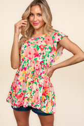 Chic Floral Peplum Babydoll Blouse - Feminine & Flattering Design