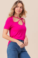 BiBi Women's Cutout Asymmetrical Neck Short Sleeve T-Shirt - Trendy and Stylish Top