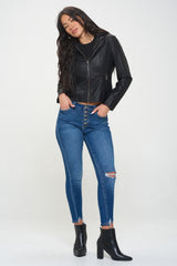 Coalition LA Vegan Leather Zip Up Hooded Jacket - Chic & Sustainable