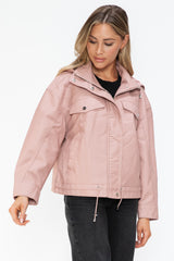 Trendy PU Leather Zip-Up Jacket with Adjustable Drawstring Hem | How Dare U