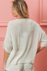 BiBi Women's Striped Heart Contrast Knit Top - Cute & Cozy Pullover