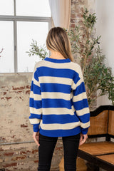 Sew In Love Women's Full Size Contrast Striped Round Neck Sweater - Stylish & Versatile