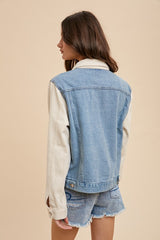 Annie Wear Women's Collared Neck Double Placket Denim Jacket - Stylish & Versatile