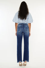 Kancan High Rise Distressed Slim Straight Jeans - Trendy Dark Wash, Flattering Fit for Women