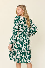 Double Take Full Size Printed Ruffle Hem Dress with Pockets - Trendy & Comfortable