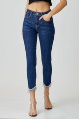 RISEN Embellished Mid Rise Crop Skinny Jeans - Trendy & Comfortable Denim