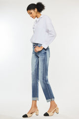 Kancan High Rise Cuffed Straight Jeans - Versatile Denim Essential