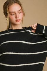 Umgee Wool Blend Striped Sweater - Cozy Round Neck Winter Essential