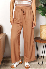Chic Wide-Leg Pants with Adjustable Smocked Waist - Double Take Collection