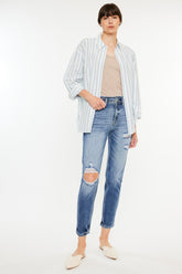 Kancan High Rise Distressed Mom Jeans - Trendy & Comfortable Denim