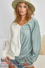 BiBi Twist Front Contrast Cable Knit Sweater - Cozy, Chic & Versatile Knitwear