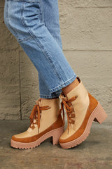 East Lion Corp Chic Lace Up Knee-High Lug Booties with Block Heel