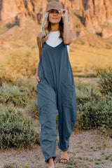 Stylish Full Size V-Neck Sleeveless Jumpsuit with Pockets - Comfortable Fit