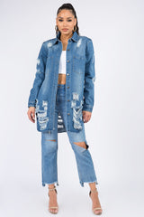 American Bazi Distressed Denim Shirt Jacket - Vintage Style for Everyday Wear