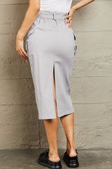 HYFVE Professional Poise Buckled Midi Skirt - Chic High Waist Women's Cargo Skirt