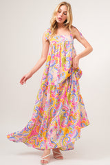 Trendy Printed Tie Shoulder Tiered Maxi Dress for Summer Events