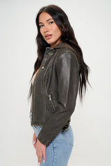 Vegan Leather Zip-Up Hooded Jacket by Coalition LA - Stylish & Eco-Friendly