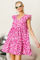 BiBi Leopard Print Cap Sleeve Tiered Mini Dress - Chic & Trendy