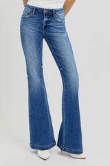 RISEN Women's Low Rise Flare Jeans with Functional Pockets - Vintage Style