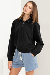 HYFVE Women's Half Zip Drop Shoulder Cotton Sweatshirt - Perfect for Workout & Casual Wear