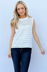 Ivory Hollowed Out Buttoned Tank Top - Chic & Versatile Fashion Essential