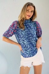 Hailey & Co Women's Embroidered Puff Sleeve Printed Blouse - Elegant & Trendy
