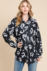 BOMBOM Cozy Animal Print Button-Up Knit Shacket with Pockets