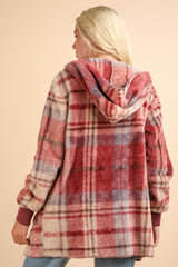 VERY J Women's Fuzzy Plaid Hooded Jacket - Stylish Long Sleeve Winter Wear