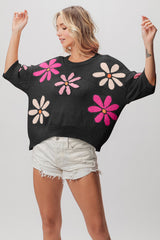 BiBi Floral Pattern Cropped Sweater - Trendy Fall Fashion Knitwear