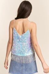 J.NNA Sequin Tassel Hem Flowy Cami - Elegant Festive Women's Top